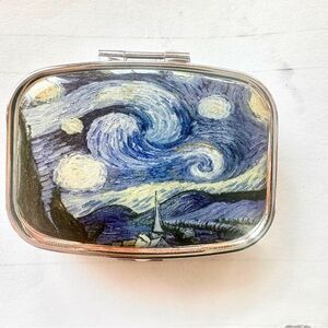Starry Night Design Van a Gogh Pill Box 2 Compartment For pocket&purse NEW